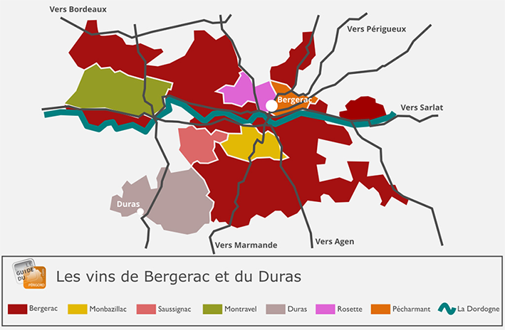 carte des vignobles de Bergerac